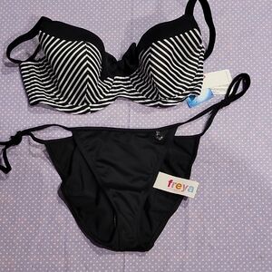 Freya Black & White Striped Underwire Bikini